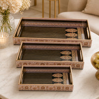 Royal Heritage Black & Gold Wooden Serving Tray Set of 3