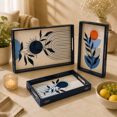 Indigo Botanica Wooden Serving Tray Set of 3