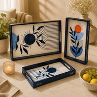 Indigo Botanica Wooden Serving Tray Set of 3