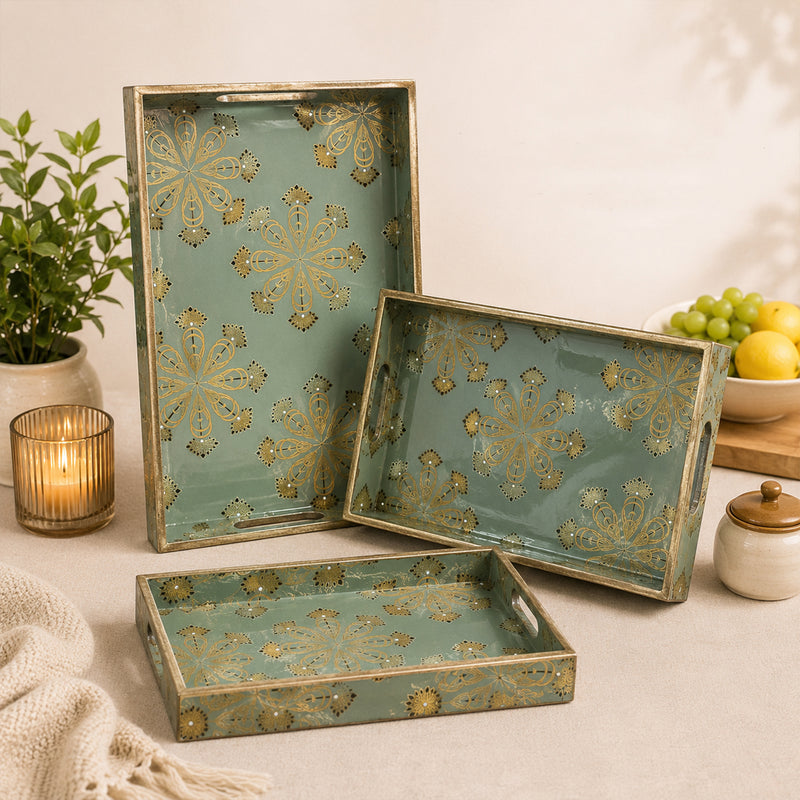 Emerald Heritage Wooden Serving Tray Set of 3