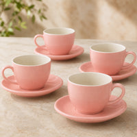 Solid Peach Ceramic Cappuccino Cup & Saucer Set of 4