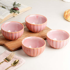 Pink Ribbed Ceramic Snack Bowl Set of 4 – 320ML