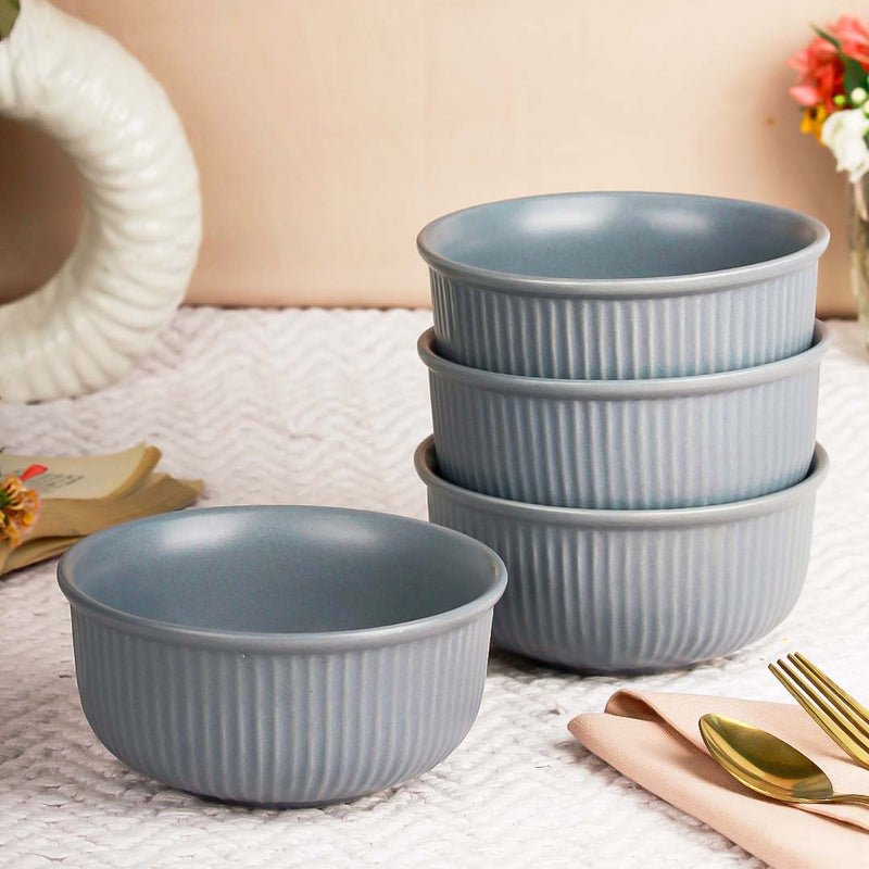 Grey Fringe Ceramic Bowl Set of 4 – 550ML