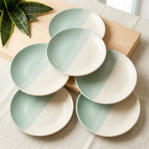 TT Green Matte Ceramic Quarter Plates Set of 6 – Chip-Resistant