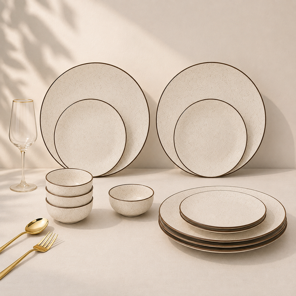 Creme Matte Ceramic Dinner Set 12 Piece for Family of 4