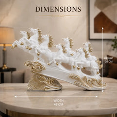 Majestic White & Gold Galloping 7 Horse Sculpture