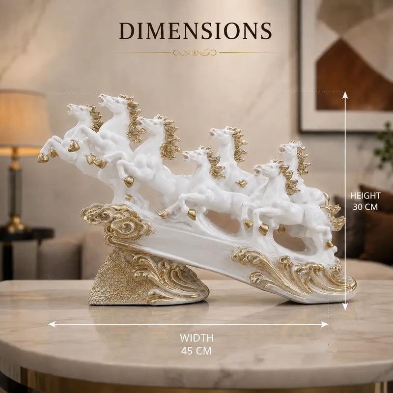 Majestic White & Gold Galloping 7 Horse Sculpture
