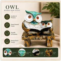 Wisdom & Learning Owl Pair Sculpture on Rustic Bench