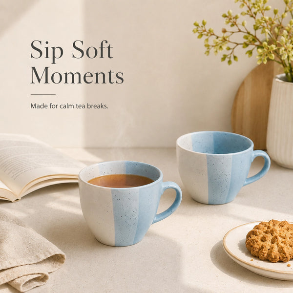 TT Blue Ceramic Tea Cup Set of 2, 250ML