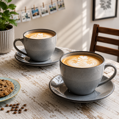 Grey Marble Cappuccino Cup Saucer Set Of 2