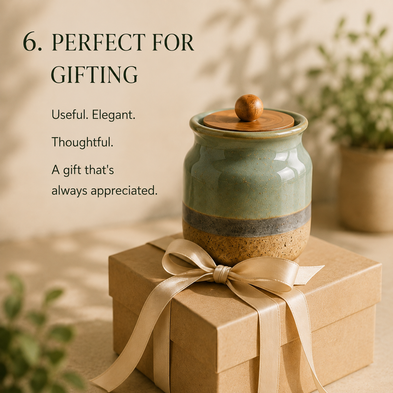 Rustic Green Ceramic Jar Set of 2 (800ML) – Airtight Kitchen Storage Containers & Spice Jars