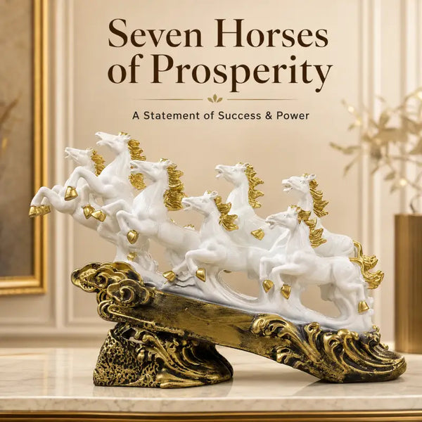 Majestic White & Gold Galloping 7 Horse Sculpture
