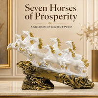 Majestic White & Gold Galloping 7 Horse Sculpture