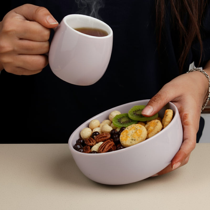 Solid Lavender Ceramic 2 Snack Bowl & 6 Tea Cup Combo