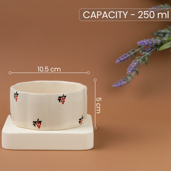 Cream Grapes Ceramic Vegetable Bowl Set of 6 (250ML)
