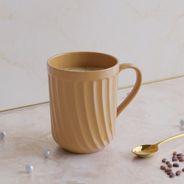 Caramel Grooved Ceramic Mugs Set of 6 (350ML) – Microwave Safe