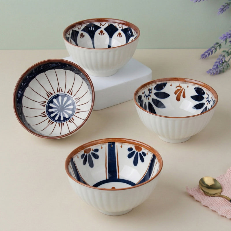 Blue Oriental Ceramic Bowl Set of 4 - 300ml
