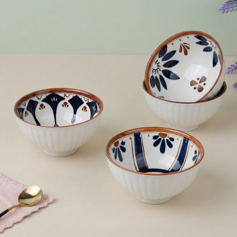 Blue Oriental Ceramic Bowl Set of 4 - 300ml