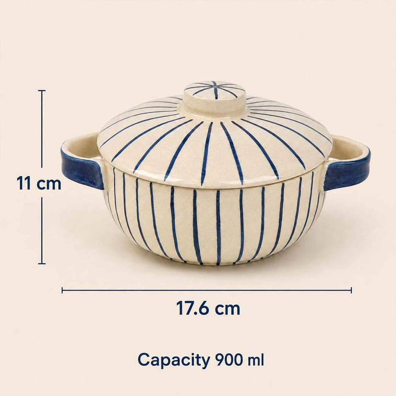 Blue Stripe Ceramic Casserole with Lid, 900ml