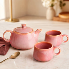 Pink Glaze Ceramic Tea Set | Kettle & 2 Cups (400ml)