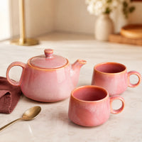 Pink Glaze Ceramic Tea Set | Kettle & 2 Cups (400ml)