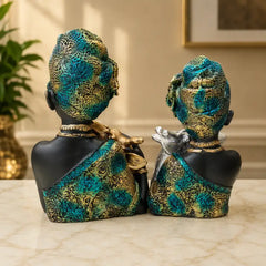 Elegant African Lady with Deer Sculptural Bust Pair – Decorative Gold & Silver Figures