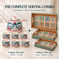 Handcrafted Ceramic Tea Set with Serving Trays – 10 Piece