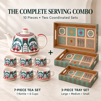 Handcrafted Ceramic Tea Set with Serving Trays – 10 Piece
