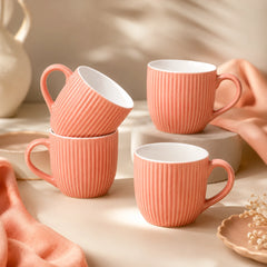 Peach Fringe Ceramic Tea Cup Set of 6, 220 ML Each, Microwave and Dishwasher Safe Coffee Cups