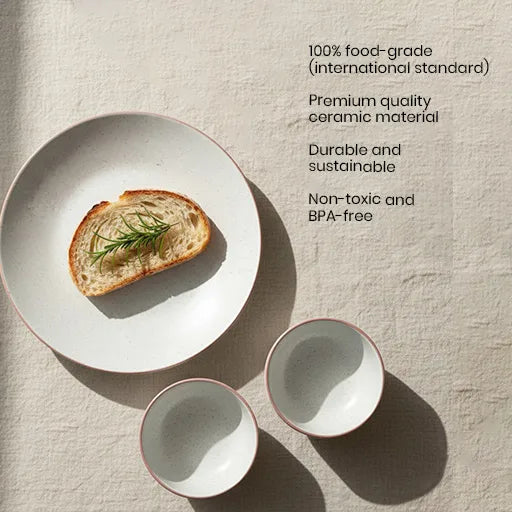 White Matte Brown 3-Piece Ceramic Plate & Bowl Set