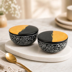 Black Artvine Ceramic Snack Bowl Set of 2 – 500ML with Lid