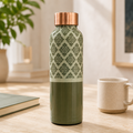 Sage Lattice Copper Water Bottle | Handcrafted Damask Design | 900ml
