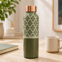 Sage Lattice Copper Water Bottle | Handcrafted Damask Design | 900ml