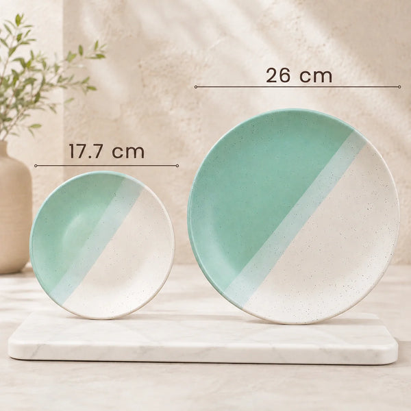 TT Green Matte Ceramic Dinner Set 12 Piece for Family of 4