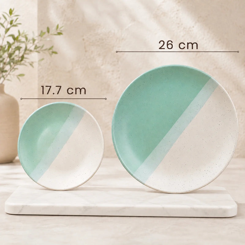 TT Green Matte Ceramic Dinner Set 12 Piece for Family of 4