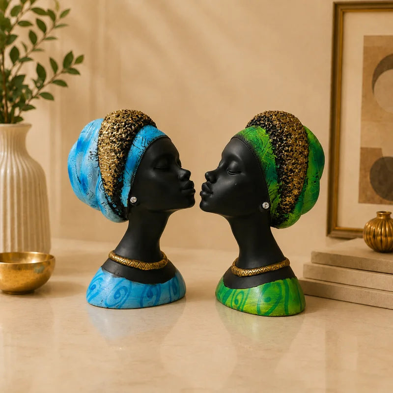 Regal Noir & Gold Sculptural Bust Duo