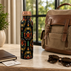 Himalayan Village Copper Water Bottle | Kashmiri Floral Art | 900ml