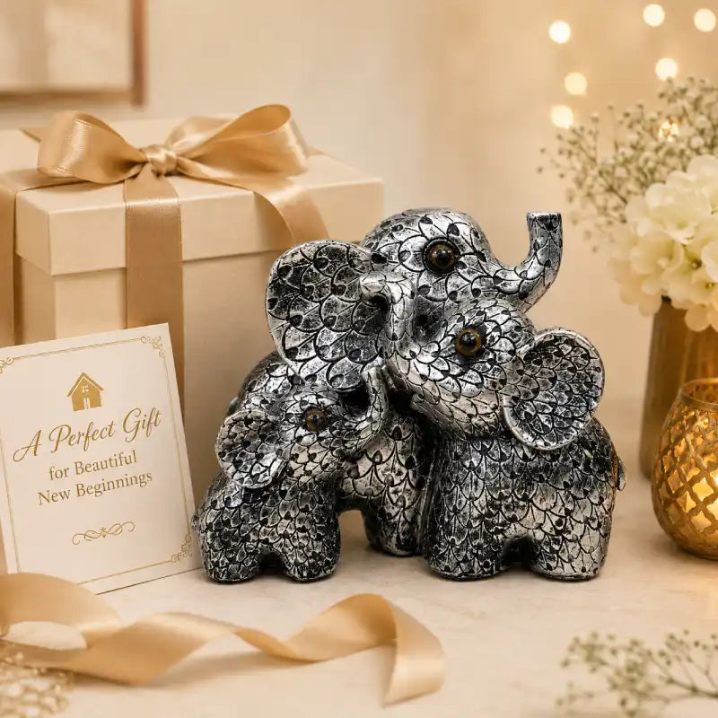 Elegant Antique Silver Elephant Family: Symbol of Unity & Prosperity