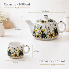 Botanical Meadow Ceramic Tea Set – 1000ML Teapot & 6 Cups