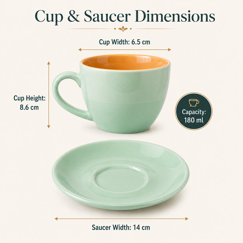 Mint Novelle Ceramic Cappuccino Cup & Saucer Set of 4