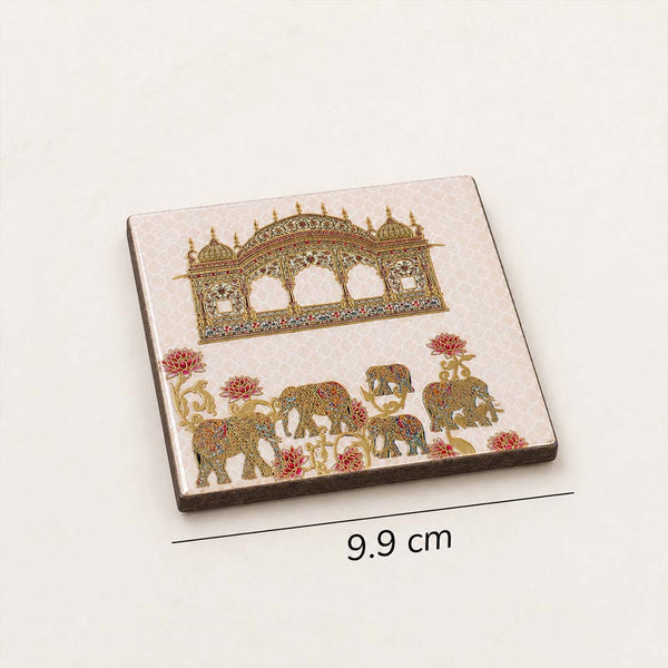 Regal Elephant Wooden Coaster Set of 6 with Holder