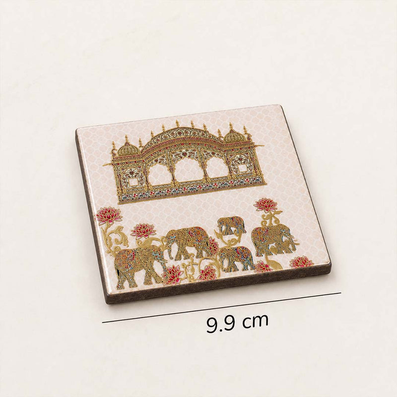 Regal Elephant Wooden Coaster Set of 6 with Holder