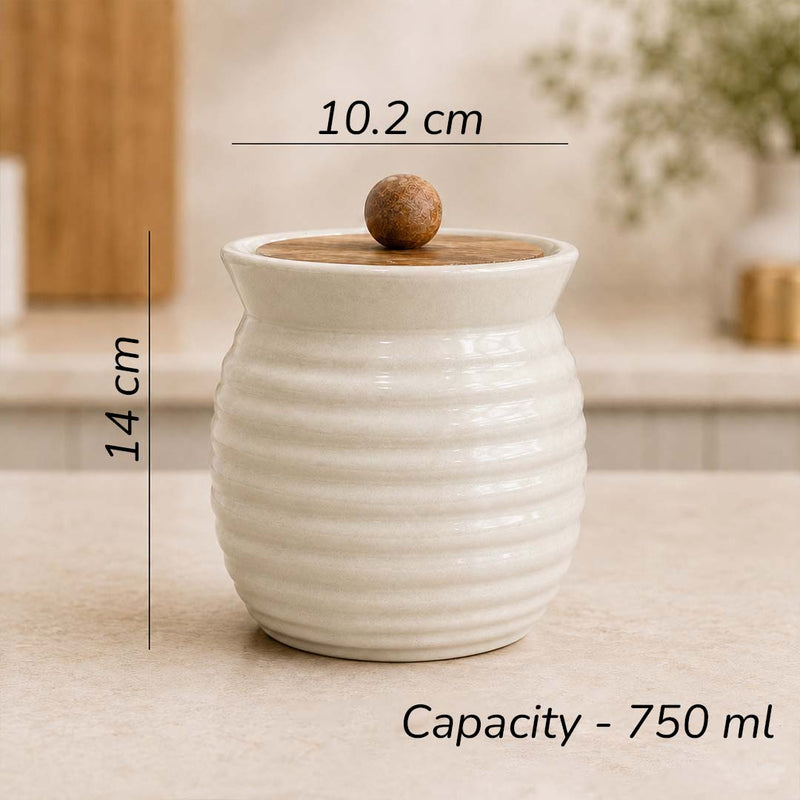 The Earth Store Cream Ring Ceramic Pickle Jar Set of 2 (750ML) – Airtight Kitchen Storage