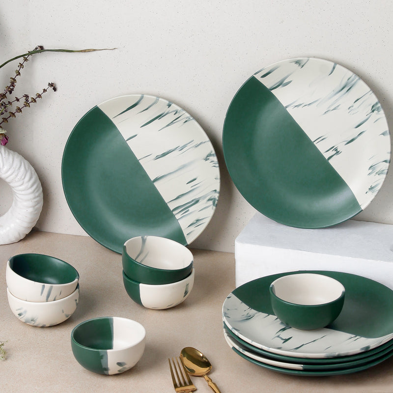 DT Teal Ceramic Dinner Set of 12 Pieces Serving for 6 Crockery Set – The Earth Store