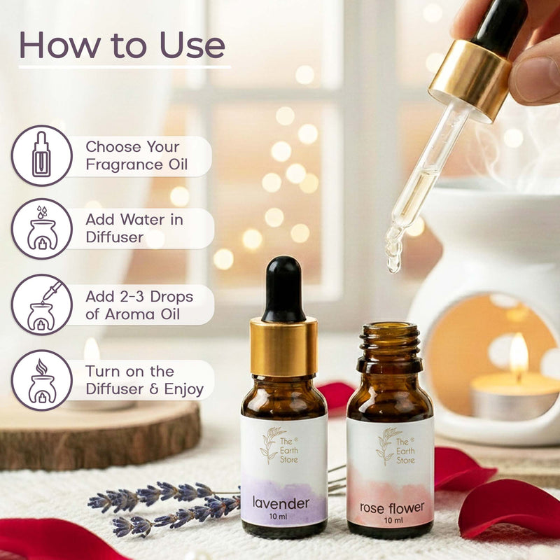 Lavender & Rose Aroma Diffuser Oil Set (10ml Each) – Soothing Floral Harmony