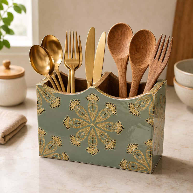 Emerald Heritage Wooden 2-Section Cutlery Holder
