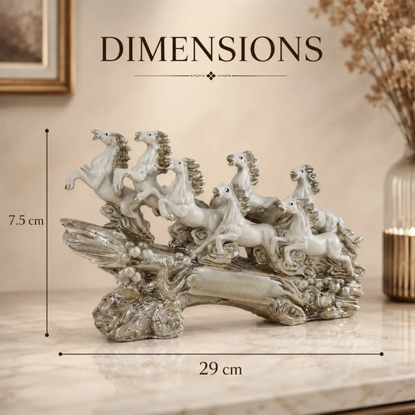 Victorious Galloping 7 Horse Sculpture | Ivory & Champagne Gold