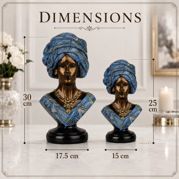 Majestic Bronze & Blue Sculptural Bust Pair (Set of 2)