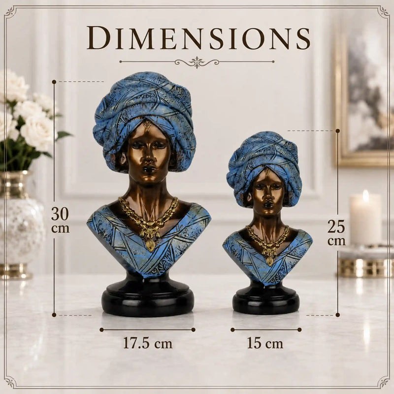 Majestic Bronze & Blue Sculptural Bust Pair (Set of 2)