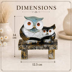 Wisdom & Learning Owl Pair Sculpture on Rustic Bench